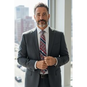 Vtg Oleg Cassini Union Fashion 100% Silk Navy Red Geometric Pattern Tie Timeless